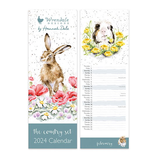 Wrendale Designs The Country Set Country Animal Slim Calendar 2024