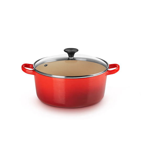 Le Creuset Cerise Cast Iron 22cm Round Casserole with Glass Lid