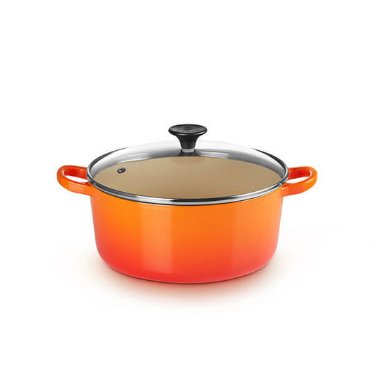 Le Creuset Volcanic Cast Iron 22cm Round Casserole with Glass Lid