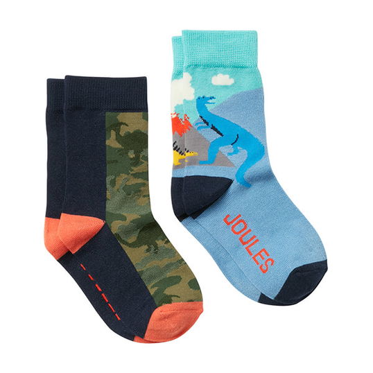 Joules Camo Dino Brill Bamboo 2 Pack Socks Size 12.5-3.5