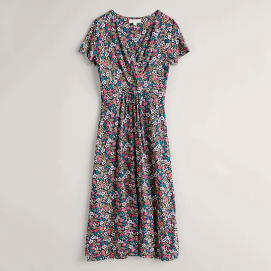 Seasalt Chapelle Jersey Dress Carved Floral Maritime Size 18