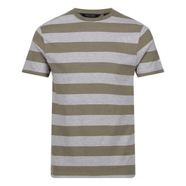 Regatta Mens Ryeden Stripe T-Shirt Fauna White Stone Stripe Size XXL