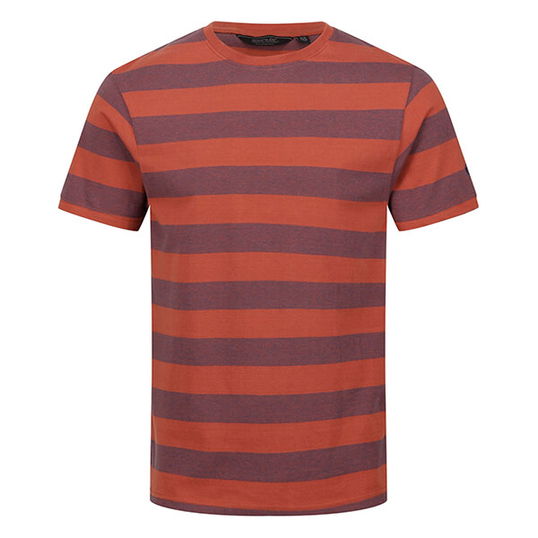 Regatta Mens Ryeden Stripe T-Shirt Baked Clay Dark Denim Stripe Size L