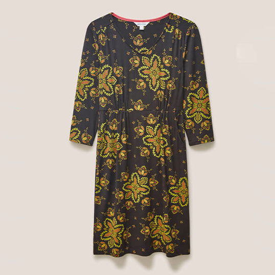 White Stuff Tallie Eco Vero Jersey Dress Black Print