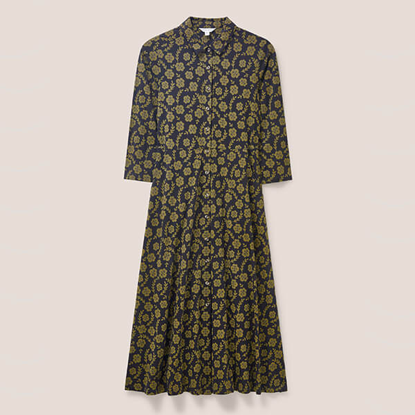 White Stuff Rua Jersey Shirt Dress Green Print