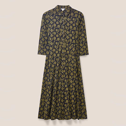 White Stuff Rua Jersey Shirt Dress Green Print