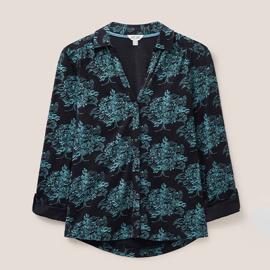 White Stuff Annie Jersey Shirt Black Multi