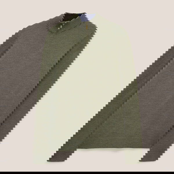 White Stuff Mens Newport Merino Jumper Khaki Green