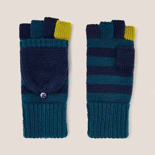 White Stuff Knitted Flip Mitt Navy Multi