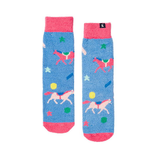 Joules Blue Horse Fluffy Socks Size S