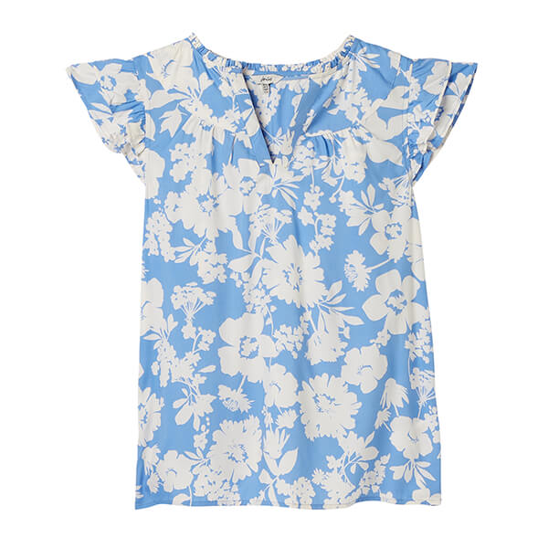 Joules Blue Floral Maxie Pop Over Frill Blouse Size 16