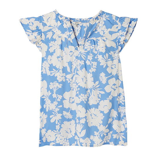 Joules Blue Floral Maxie Pop Over Frill Blouse Size 16