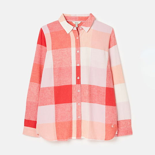 Joules Pink Check Lorena Longline Woven Shirt Size 16
