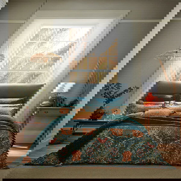 Morris & Co Honeysuckle and Tulip King Size Duvet Cover Set Mulberry and Teal