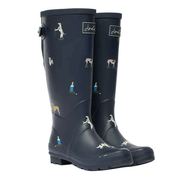 Joules Navy Dogs Printed Wellies With Back Gusset Size 7
