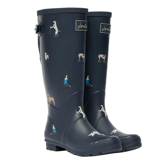 Joules Navy Dogs Printed Wellies With Back Gusset Size 7