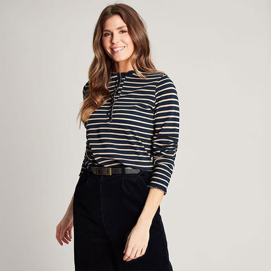 Joules Lurex Navy Gold Daphne Striped Top