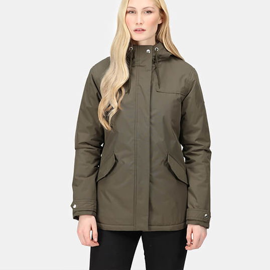 Regatta Womens Bria Fur Lined Waterproof Jacket Dark Khaki Size 18