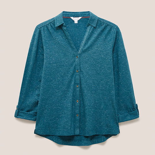 White Stuff Annie Sparkle Jersey Shirt Dark Teal Size 10