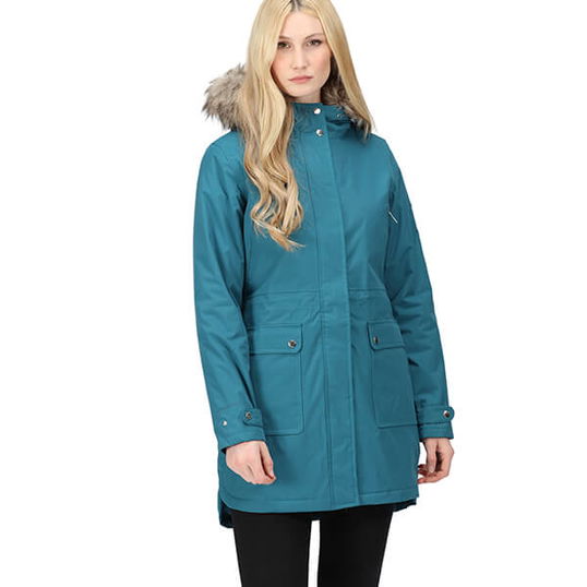 Regatta Womens Sabinka Fur Trim Parka Jacket Dragonfly Size 14