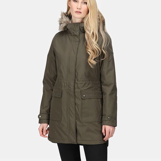 Regatta Womens Sabinka Fur Trim Parka Jacket Dark Khaki Size 10