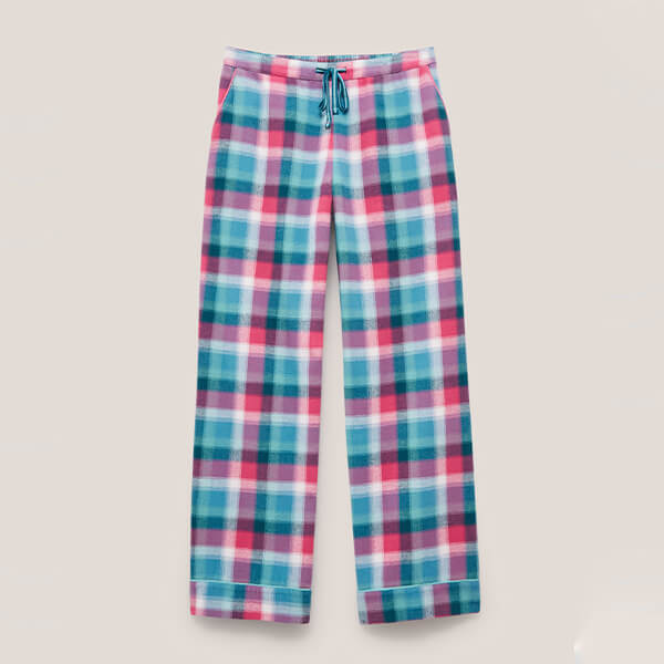 White Stuff Nina Organic Check Pyjama Bottoms Teal Multi Size M