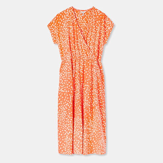 Joules Bright Coral Spot Vivian Midi Jersey Wrap Dress Size 12