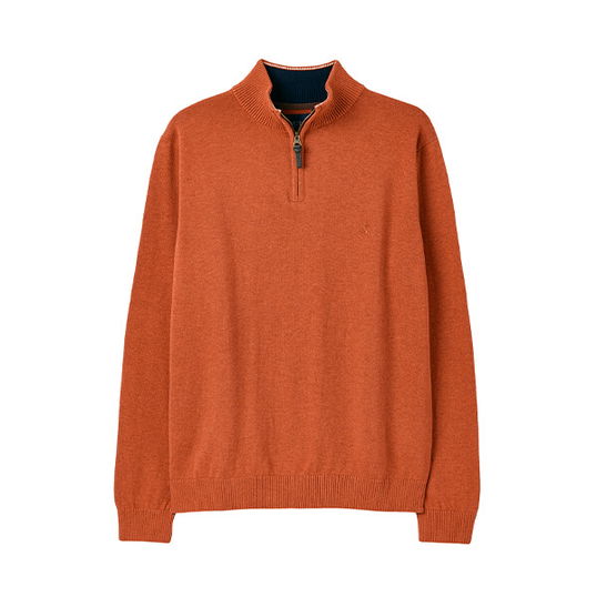 Joules Mens Orange Marl Hillside Quarter Zip Funnel Neck Jumper Size XL