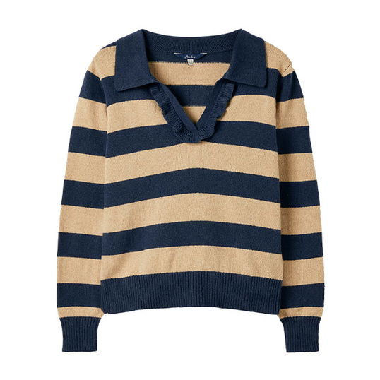 Joules Oat Stripe Maddie Striped V Neck Jumper Size 12