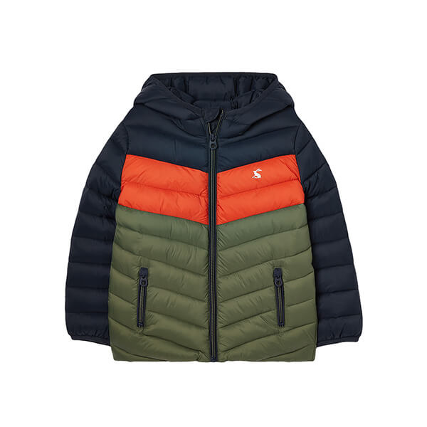 Joules Kids Navy Colour Block Cairn Showerproof Padded Coat Size 3y
