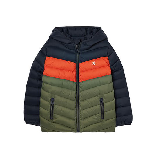 Joules Kids Navy Colour Block Cairn Showerproof Padded Coat Size 3y