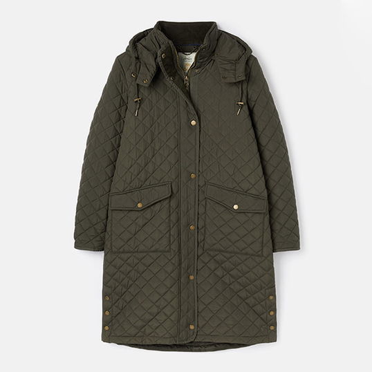 Joules Heritage Green Chatsworth Long Diamond Quilt Coat Size 20