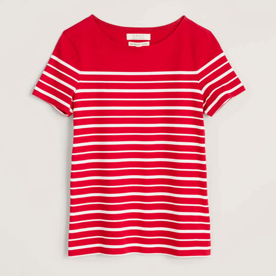 Seasalt Sailor T-Shirt Falmouth Shore Crimson Chalk Size 12