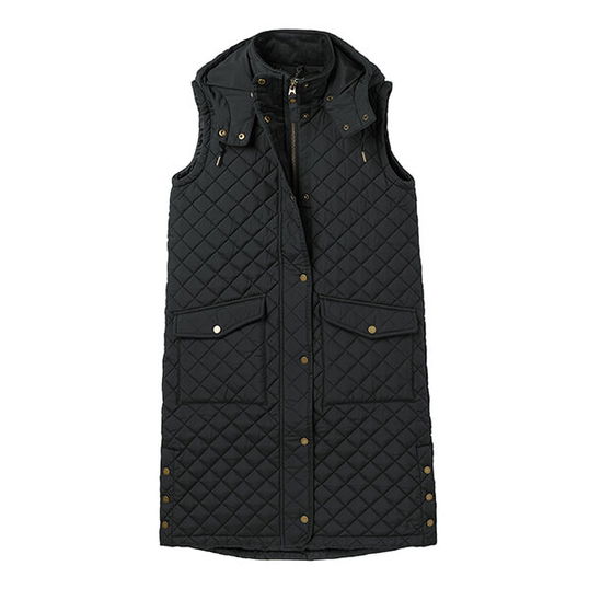 Joules Black Chatsworth Long Gilet Size 16
