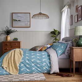 Joules Blockprint Dogs Duvet Cover Set Super King Size Blue