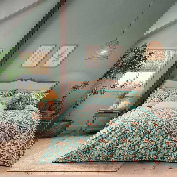 Morris & Co Arbutus Duvet Cover Set King Size Turquoise
