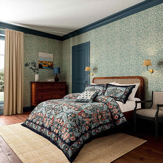 Morris & Co for V&A Earthly Paradise Duvet Cover Set King Size Teal & Sea Green