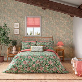 Morris & Co Honeysuckle Duvet Cover Set King Size Evergreen & Coral