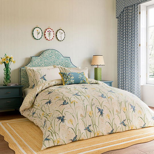 Sanderson for National Trust Kingfisher & Iris Duvet Cover Set Double Azure & Linen