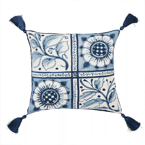 Morris & Co for V&A Scrolling Carnation Cushion 45X45cm Indigo & Ivory