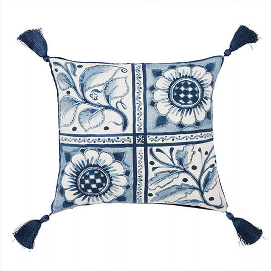 Morris & Co for V&A Scrolling Carnation Cushion 45X45cm Indigo & Ivory