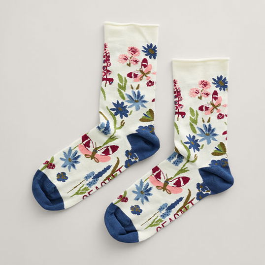 Seasalt Womens Bamboo Arty Socks Garden Bloom Chalk
