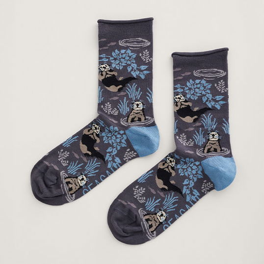 Seasalt Womens Bamboo Arty Socks Water Mint Coal