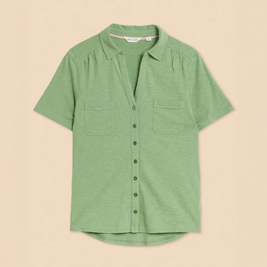White Stuff Penny Pocket Jersey Shirt Mid Green