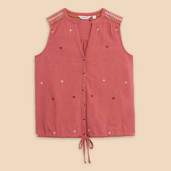 White Stuff Tulip Jersey Sleeveless Shirt Pink Multi