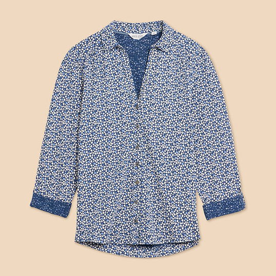 White Stuff Annie Jersey Shirt Blue Print