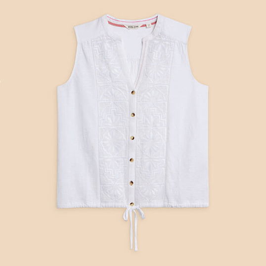 White Stuff Tulip Jersey Sleeveless Shirt Pale Ivory