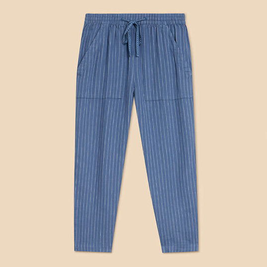 White Stuff Elle Linen Blend Trousers Blue Multi