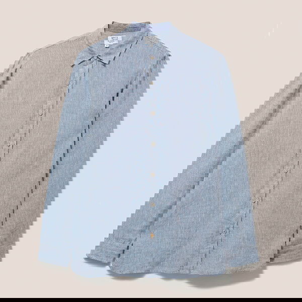 White Stuff Mens Pembroke Long Sleeve Linen Shirt Chambary Blue