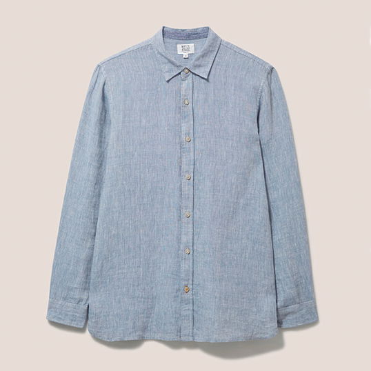 White Stuff Mens Pembroke Long Sleeve Linen Shirt Chambary Blue